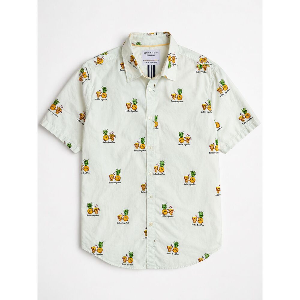 Denim & Flower Ricky Singh Men's Medium Pizza Pineapple Better Together Shirt